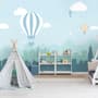 Hot Air Balloon and Blue City Landscape Wallpaper Mural