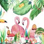 Papier peint panoramique flamants roses avec toucan