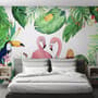 Papier peint panoramique flamants roses avec toucan