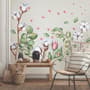 White Cotton Florals with Green Leaf and Pink Rosebud Wall Decal Sticker