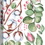 White Cotton Florals with Green Leaf and Pink Rosebud Wall Decal Sticker
