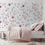 Aquarelle rose bleu fleurs avec oiseaux et papillons Stickers muraux