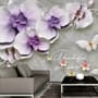 3D Embossed Look Purple Orchids Wallpaper Mural