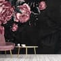 Dark Floral Peony Flower Drawing Wallpaper Mural