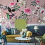 Vintage Pink Floral with Little Birds Wallpaper Mural