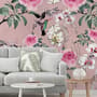 Vintage Pink Floral with Little Birds Wallpaper Mural