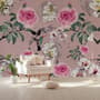 Vintage Pink Floral with Little Birds Wallpaper Mural