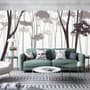 Monochrome Brown Forest and Tree Silhouette Wallpaper Mural