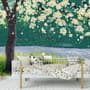 Watercolor Forest with Peach Blossom Wallpaper Mural