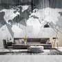 Monochrome Polygonal World Map with Abstract Lines Wallpaper Mural