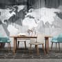 Monochrome Polygonal World Map with Abstract Lines Wallpaper Mural