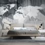 Monochrome Polygonal World Map with Abstract Lines Wallpaper Mural