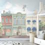 Kids Village Drawing with Cartoon Animals Wallpaper Mural