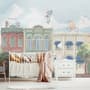 Kids Village Drawing with Cartoon Animals Wallpaper Mural