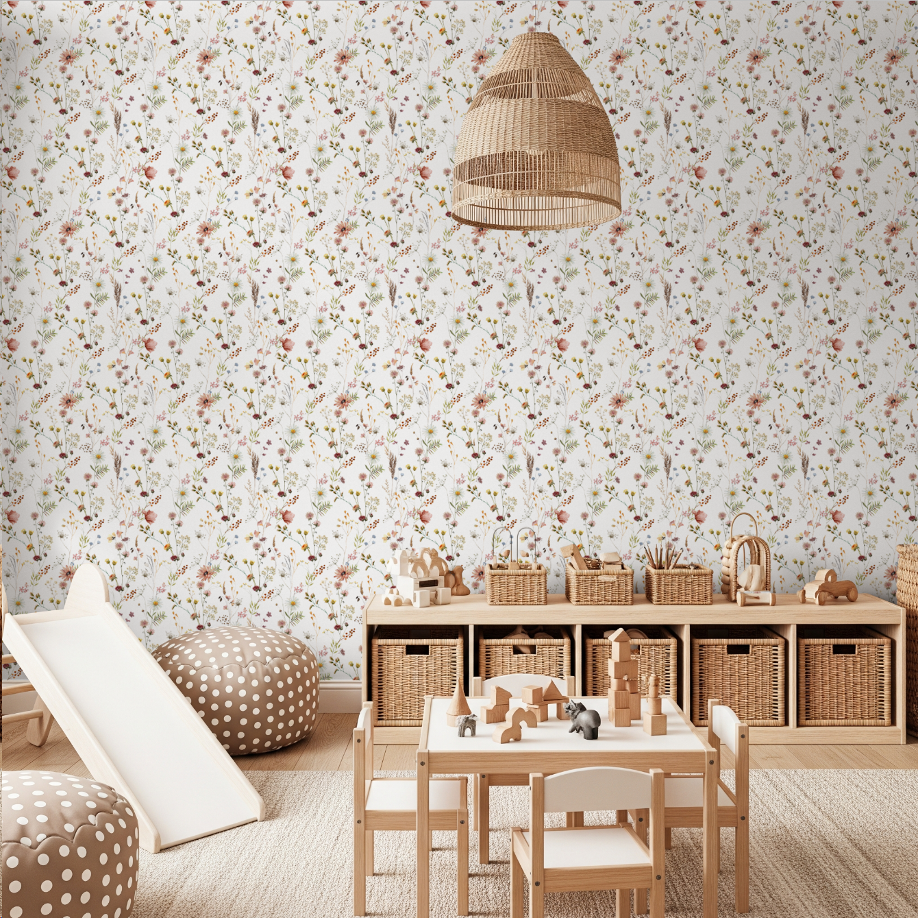 Watercolor Soft Wild Flowers Pattern Wallpaper