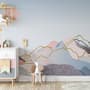 Colorful Mountain with Pink Sun Wallpaper Mural