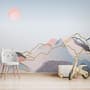 Colorful Mountain with Pink Sun Wallpaper Mural