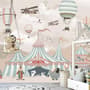 Papier peint panoramique cirque de dessin animé pour enfants avec montgolfière