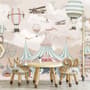 Papier peint panoramique cirque de dessin animé pour enfants avec montgolfière