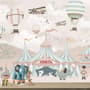 Papier peint panoramique cirque de dessin animé pour enfants avec montgolfière