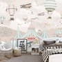 Papier peint panoramique cirque de dessin animé pour enfants avec montgolfière