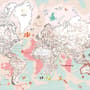 Pink Political World Map with Animals Wallpaper Mural