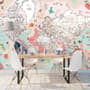 Pink Political World Map with Animals Wallpaper Mural