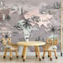 Kids World Map with Charcoal Famous Landmarks Wallpaper Mural