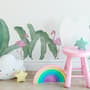 Kids Pink Flamingo and Green Banana Leaves Wall Decal Sticker