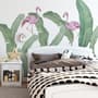 Kids Pink Flamingo and Green Banana Leaves Wall Decal Sticker