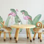 Kids Pink Flamingo and Green Banana Leaves Wall Decal Sticker