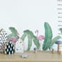 Kids Pink Flamingo and Green Banana Leaves Wall Decal Sticker