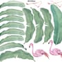 Kids Pink Flamingo and Green Banana Leaves Wall Decal Sticker