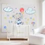 Kids Flying Cute Bear and Colorful Stars in the Cartoon Sky Wall Decal Sticker
