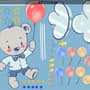 Kids Flying Cute Bear and Colorful Stars in the Cartoon Sky Wall Decal Sticker