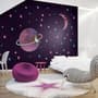 Colorful Space with Cute Little Girl on the Saturn Rings and Pink Moon Wall Decal Sticker