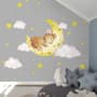 Kids Cute Mouse on the Crescent Moon and Watercolor Yellow Stars Wall Decal Sticker