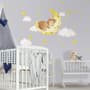 Kids Cute Mouse on the Crescent Moon and Watercolor Yellow Stars Wall Decal Sticker