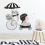Cute Cat and Beautiful Girl Riding the Bike Wall Decal Sticker
