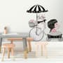 Cute Cat and Beautiful Girl Riding the Bike Wall Decal Sticker