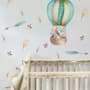 Kids Watercolor Hot Air Balloon with Animals and Colorful Feathers Wall Decal Sticker