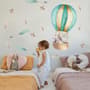 Kids Watercolor Hot Air Balloon with Animals and Colorful Feathers Wall Decal Sticker