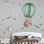 Kids Watercolor Hot Air Balloon with Animals and Colorful Feathers Wall Decal Sticker