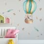 Kids Watercolor Hot Air Balloon with Animals and Colorful Feathers Wall Decal Sticker