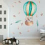 Kids Watercolor Hot Air Balloon with Animals and Colorful Feathers Wall Decal Sticker