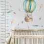 Kids Watercolor Hot Air Balloon with Animals and Colorful Feathers Wall Decal Sticker