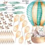 Kids Watercolor Hot Air Balloon with Animals and Colorful Feathers Wall Decal Sticker