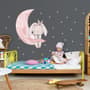 Kinder Wasserfarben Niedlicher Hase und Rosa Mond mit Kleinen Sternen Wandtattoo