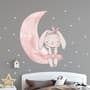 Kinder Wasserfarben Niedlicher Hase und Rosa Mond mit Kleinen Sternen Wandtattoo
