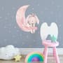 Kinder Wasserfarben Niedlicher Hase und Rosa Mond mit Kleinen Sternen Wandtattoo